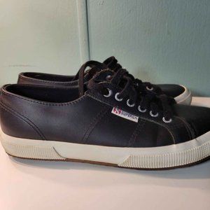 Superga Black Leather Women's 2750 Shoes   EU 41 1/2 USAM- 8 1/2 USAW-  10